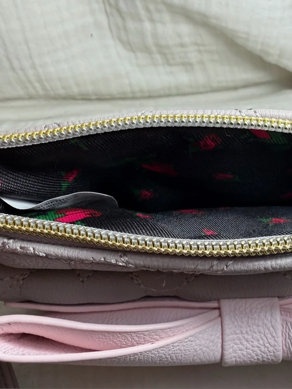Betsey Johnson “Ready Set Bow” Wristlet Pink and Gray